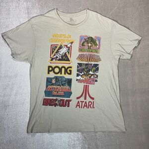 Atari Graphic T-Shirt Size Large Beige Retro Video Game Tee Pong Asteroids